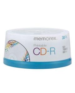 Memorex CD-R Media Spindle, Inkjet Printable, 700MB/80 Minutes, Pack Of 30