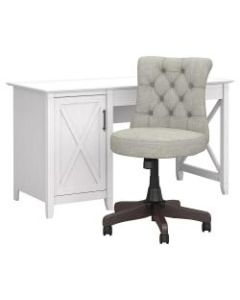 Bush Furniture Key West 54inW Computer Desk With Mid-Back Tufted Office Chair, Pure White Oak, Standard Delivery