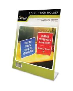 Nu-Dell One-piece Vertical Sign Holder - 1 Each - 8.5in Width x 11in Height - Rectangular Shape - Self-standing - Acrylic - Clear