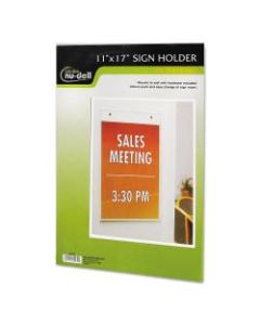 Nu-Dell Vertical Wall Sign Holder - 1 Each - 11in Width x 17in Height - Rectangular Shape - Pre-drilled - Acrylic - Clear