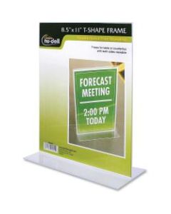 Nu-Dell Double-sided Sign Holder - 1 Each - 8.5in Width x 11in Height - Rectangular Shape - Double-sided, Self-standing - Acrylic - Clear