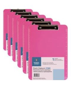 Business Source Flat Clip Plastic Clipboard - 9in x 12in - Low-profile - Plastic - Neon Pink - 6 / Bundle