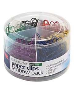 Officemate Nylon-Coated Paper Clips, No. 2/Giant, Assorted Colors, Tub Of 450 Clips
