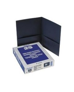 Oxford Twin-Pocket Leatherette Folders, 8-1/2 x 11in, 100-Sheet Capacity, Dark Blue, Box of 25