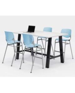 KFI Midtown Bistro Table With 4 Stacking Chairs, 41inH x 36inW x 72inD, Designer White/Sky Blue