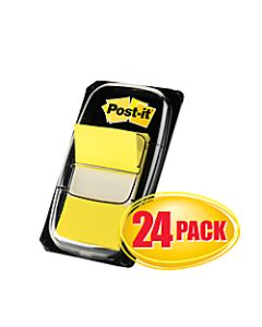 Post-it Flags, 1in x 1 -11/16in, Yellow, 50 Flags Per Pad, Pack Of 24 Pads