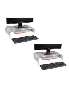 Mind Reader Metal Mesh Monitor Stands/Desk Organizers, 6inH x 12-3/16inW x 20-13/16inD, Silver, Pack Of 2 Organizers