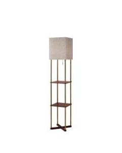 Adesso Harrison Shelf Floor Lamp, 62-1/4inH, Natural Shade/Antique Brass Base