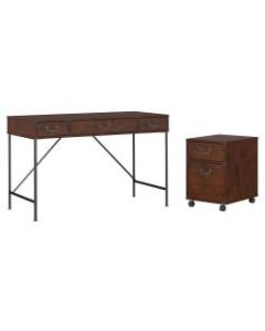 kathy ireland Home by Bush Furniture Ironworks Writing Desk And 2 Drawer Mobile Pedestal, 48inW, Coastal Cherry, Standard Delivery