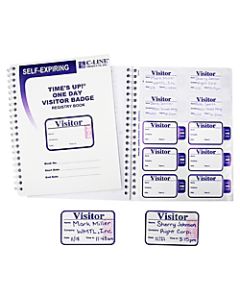 C-Line Times Up! Self-Expiring Visitor Badges, 3in x 2in, White/Blue, Pack Of 150