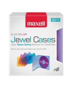 Maxell Slim Jewel Cases, Assorted Colors, Pack Of 30