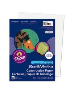 SunWorks Construction Paper, 9in x 12in, White, Pack Of 50