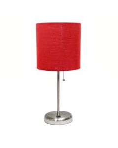 LimeLights Stick Lamp With USB Port, 19-12inH, Red Shade/Brushed Steel Base