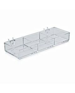 Azar Displays 3-Compartment Tray For Peg/Slat Displays, Small Size, Clear, Pack Of 2