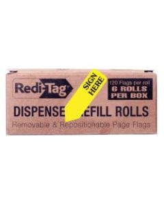 Redi-Tag Sign Here Arrow Flags Dispenser Refills - 720 x Yellow - 1.88in x 0.56in - "SIGN HERE" - Yellow - Removable, Self-adhesive - 6 / Box