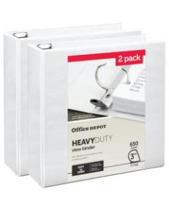 Office Depot Heavy-Duty View 3-Ring Binder, 3in D-Rings, White, 49% Recycled, Pack Of 2