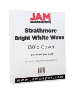 JAM Paper Cover Card Stock, 8 1/2in x 11in, 130 Lb, Strathmore Bright White Wove, Pack Of 25 Sheets