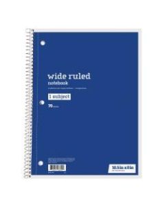 Just Basics Spiral Notebook, 8in x 10-1/2in, Wide Ruled, 70 Sheets, Blue