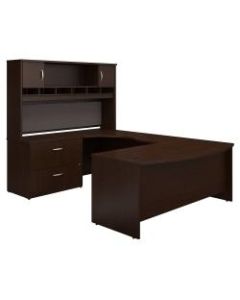 Bush Business Furniture Components 72inW Left-Handed Bow-Front U-Shaped Desk With Hutch And Storage, Mocha Cherry, Premium Installation