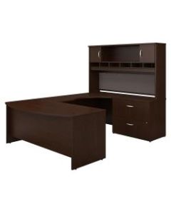 Bush Business Furniture Components 72inW Right-Handed Bow-Front U-Shaped Desk With Hutch And Storage, Mocha Cherry, Premium Installation