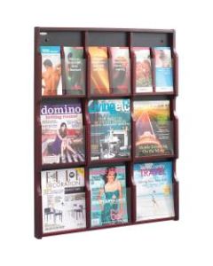 Safco 9 Magazine/18 Pamphlet Wood Literature Rack - 9 x Magazine, 18 x Pamphlet - 38.3in Height x 29.8in Width x 2.5in Depth - Floor - Mahogany, Black - Wood, Plastic - 1 Each