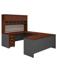 Bush Business Furniture Components 72inW U-Shaped Desk With Hutch And Storage, Hansen Cherry/Graphite Gray, Premium Installation