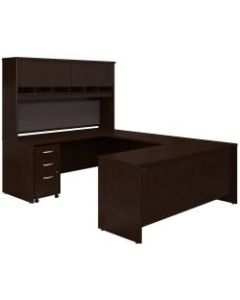 Bush Business Furniture Components 72inW U-Shaped Desk With Hutch And Storage, Mocha Cherry, Premium Installation