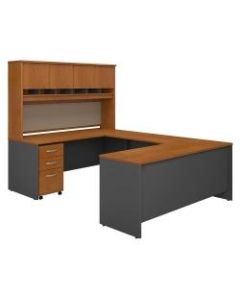 Bush Business Furniture Components 72inW U-Shaped Desk With Hutch And Storage, Natural Cherry/Graphite Gray, Premium Installation