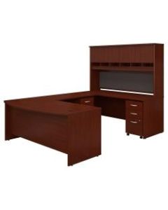 Bush Business Furniture 72inW Bow-Front U-Shaped Desk With Hutch And Storage, Mahogany, Premium Installation