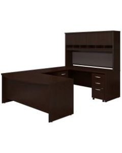 Bush Business Furniture 72inW Bow-Front U-Shaped Desk With Hutch And Storage, Mocha Cherry, Premium Installation