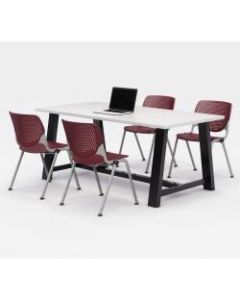 KFI Studios Midtown Table With 4 Stacking Chairs, Designer White/Burgundy