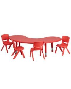 Flash Furniture Half-Moon Plastic Height-Adjustable Activity Table Set With 4 Chairs, 23-3/4inH x 35inW x 65inD, Red