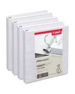 Office Depot Heavy-Duty View 3-Ring Binder, 1in D-Rings, 49% Recycled, White, Pack Of 4