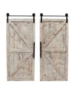 FirsTime & Co. Carriage House Barn Door Wall Plaque Set, 34inH x 14inW x 2inD, Metallic Gray/Aged White, Set Of 2 Plaques