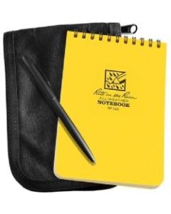 Rite in the Rain All-Weather Spiral Notebooks, With Pen And Cover, Top, 4in x 6in, 100 Pages (50 Sheets), Black/Yellow, Pack Of 5 Notebooks