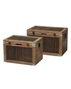 Baxton Studio Spindle Storage Trunk Set, Medium Oak, 2-Piece Set