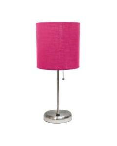 LimeLights Stick Lamp With USB Port, 19-12inH, Pink Shade/Brushed Steel Base