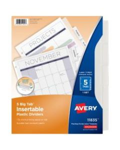 Avery Big Tab Insertable Plastic Dividers, 8-1/2in x 11in, Clear, Pack Of 5 Dividers