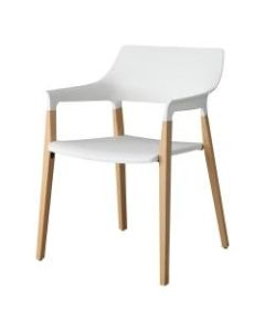 Lorell Plastic Stack Chairs With Wood Legs, White, Set Of 2