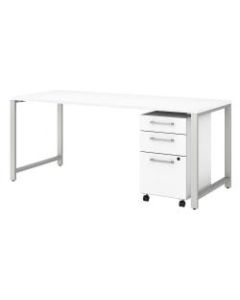 Bush Business Furniture 400 Series 72inW x 30inD Table Desk With 3-Drawer Mobile File Cabinet, White, Premium Installation