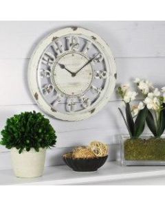 FirsTime Antique Round Wall Clock, 10in, Distressed Ivory