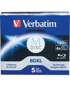 Verbatim Blu-ray Recordable Media - BD-R XL - 4x - 100 GB - 5 Pack Jewel Case - 120mm