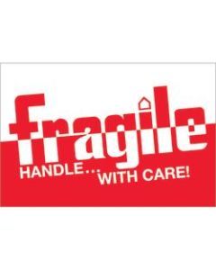 Tape Logic Preprinted Labels, DL1054, Fragile - Handle With Care 2-Tone, Rectangle, 2in x 3in, Red/White, Roll Of 500