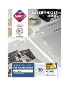 Maco Assorted Laser/Inkjet File Folder Labels - 43/64in x 3 7/16in Length - Permanent Adhesive - Inkjet, Inkjet - White - 30 / Sheet - 1500 / Box