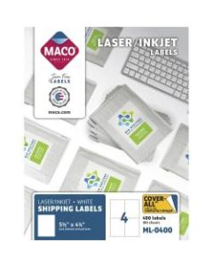 MACO White Laser/Ink Jet Shipping Labels, MML-0400, 5 1/2inW x 4 1/4inL, Rectangle, White, 4 Per Sheet, Box Of 400
