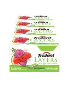 Trident Layers Watermelon And Tropical Fruit Gum, 14 Pieces Per Pack, Box Of 12 Packs