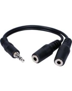 QVS 3.5mm Mini-Stereo Male to Two Female Speaker Splitter Cable - 6in BNC/Mini-phone Audio Cable for iPad, iPhone, iPod, Headset, Speaker, CD Player, Microphone, Walkman - First End: 1 x 3.5mm Male Audio - Second End: 2 x 3.5mm Female Audio