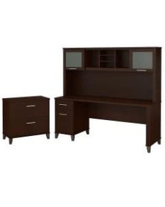 Bush Furniture Somerset 72inW Office Desk With Hutch And Lateral File Cabinet, Mocha Cherry, Standard Delivery