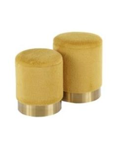 LumiSource Marla Plush Nesting Ottomans, Gold/Yellow, Set Of 2 Ottomans