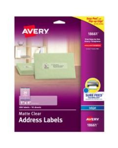 Avery Matte Clear Address Labels, Sure Feed(TM) Technology, Inkjet, 1in x 4in, 200 Labels (18661)